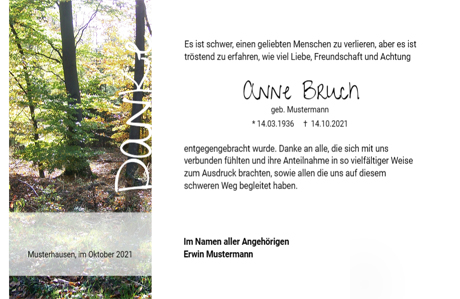 Trauer Danksagungskarten für Ruheforst